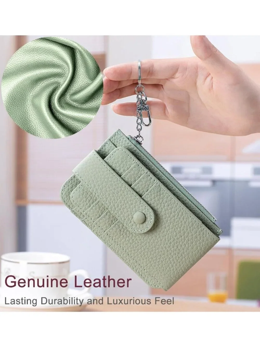 Compact Mini Leather Wallet for Women - 6 Card Slots, ID Window & Zipper Pocket